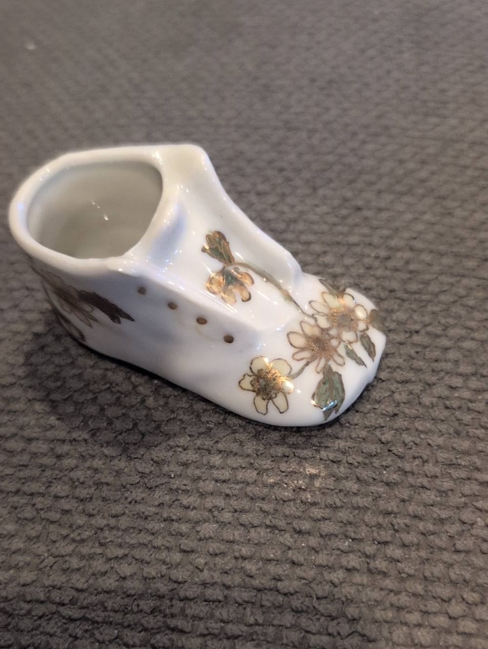 Vintage Classic White Floral Porcelain Baby Shoe - Decorative Kids Shoe 1980